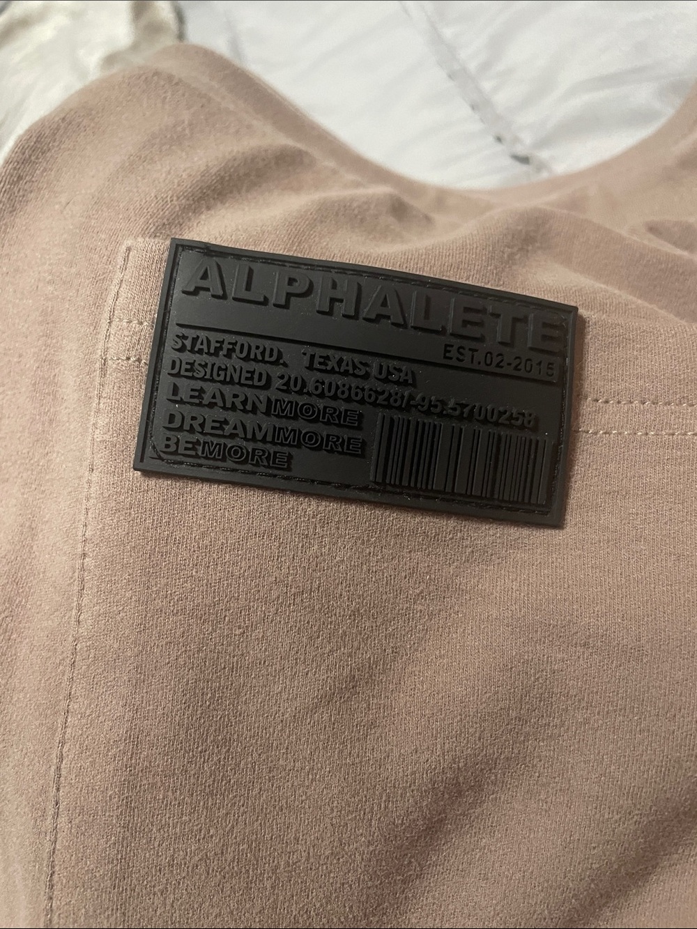 Alphalete Sweatpants in Taupe with Black Rubber Logo Patch